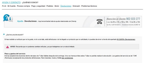 Dreivip envíos y devoluciones